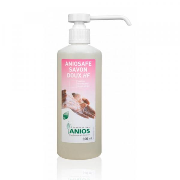 Ce Savon doux Haute Fréquence de la marque ANIOS est utilisé pour la toilette en milieu médical et pour le lavage des mains