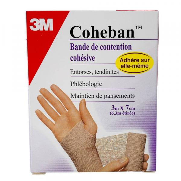 Les Bandes cohésives Coheban 3M sont des bandes de contention et de maintien en traumatologies bénigne et moyenne. En phlébologie : traitement compréssif.