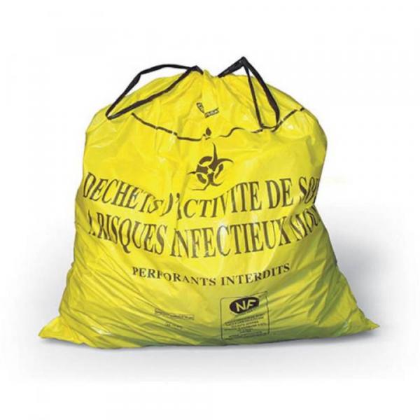 Le Sac lien coulissant pour Dasri est un sac très résistant permettant de collecter les déchets mous et non coupants à risque infectieux.